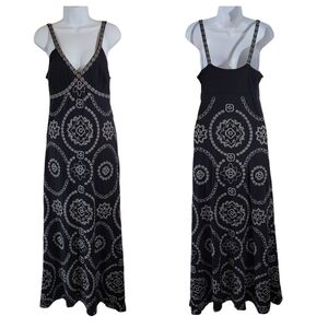 I.N.C. International Black Floral Embroidered Maxi Dress Sz S Y2K Fairy Grunge
